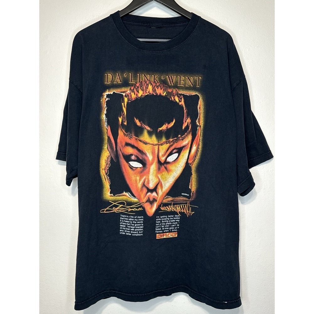 Vintage 90s Da Link Went Hip Hop Streetwear Rap Tee XXL Black Faded